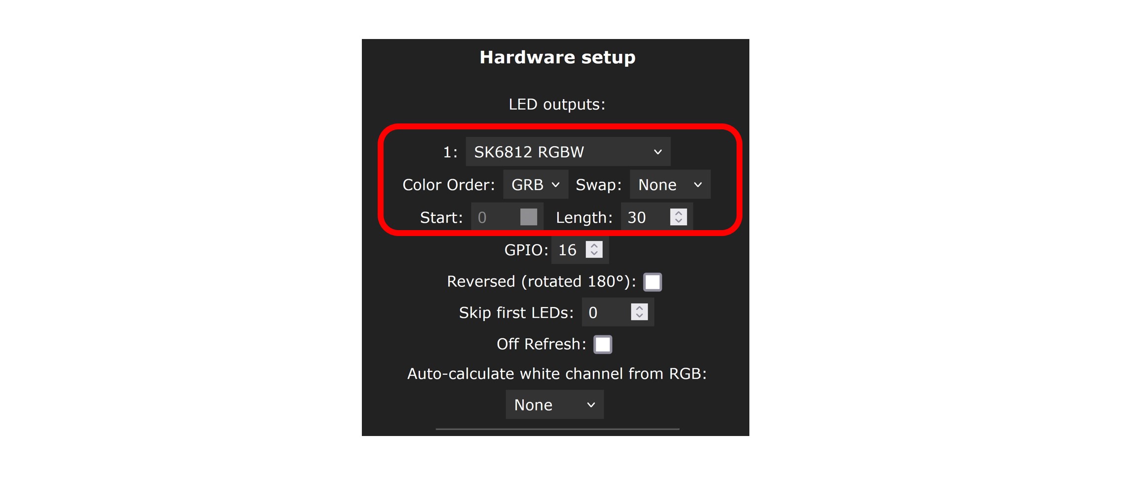 Example LED type setup