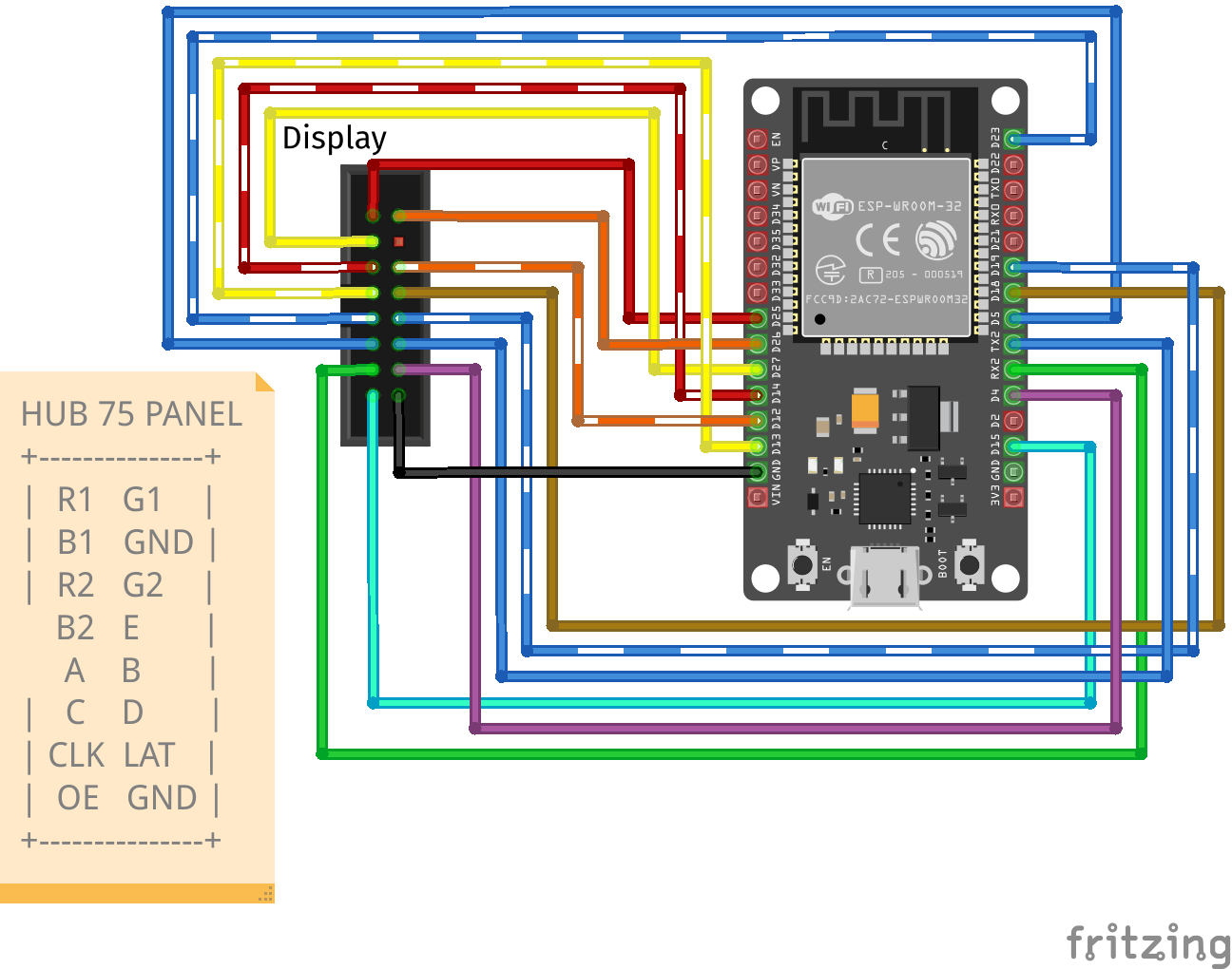 ESP32 to HUB75 wiring for the default pinout