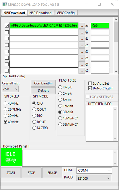ESPTool settings