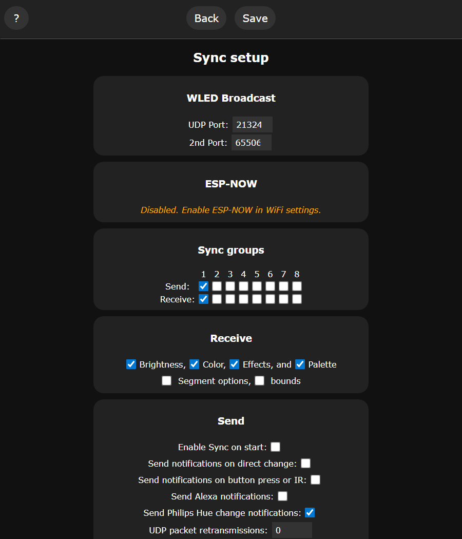 Sync settings page